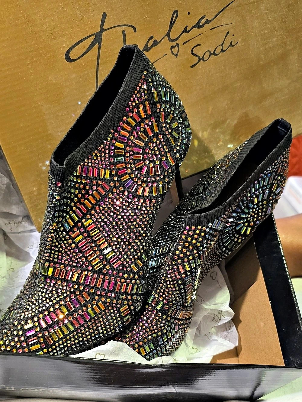 THALIA SODI- Embellished Pointed-Toe Heels in Black & Multicolor Like New